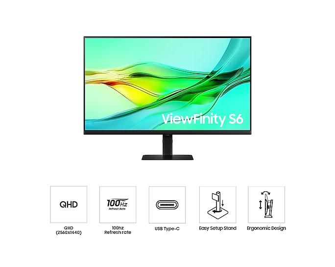 SAMSUNG 24” 100Hz S60UD ViewFinity S6 Adjustable QHD Monitor