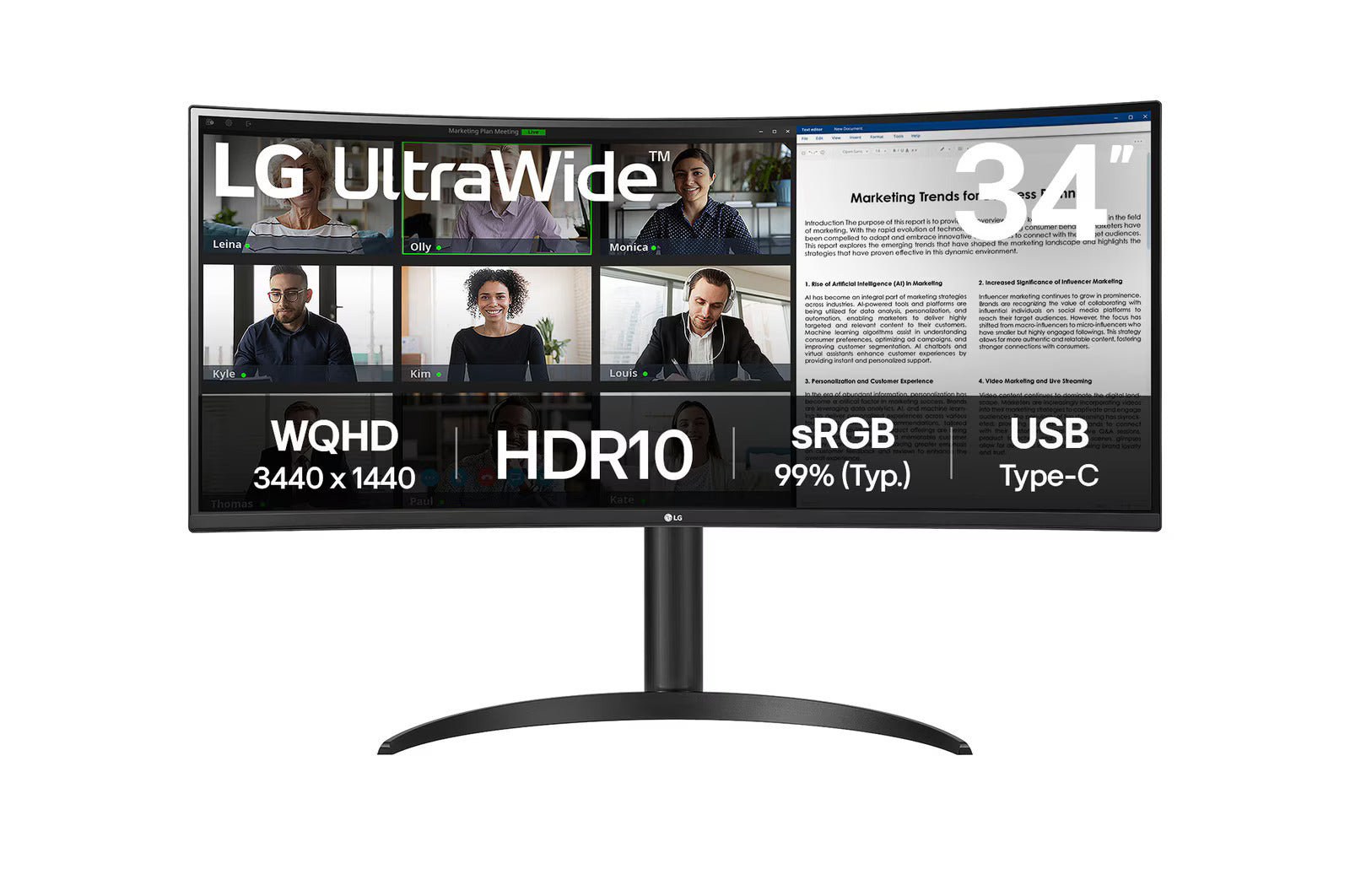 LG 34WR55QK-B 34" VA UltraWide QHD Curved monitor with USB Type-C